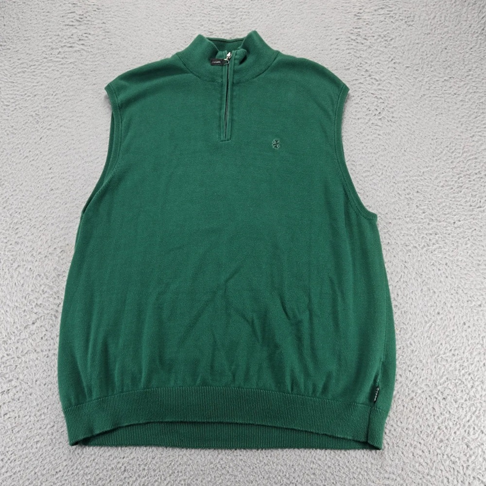Izod Golf Sweater Mens Large Green Knit Sleeveless 1/4 Zip Outdoors Performance
